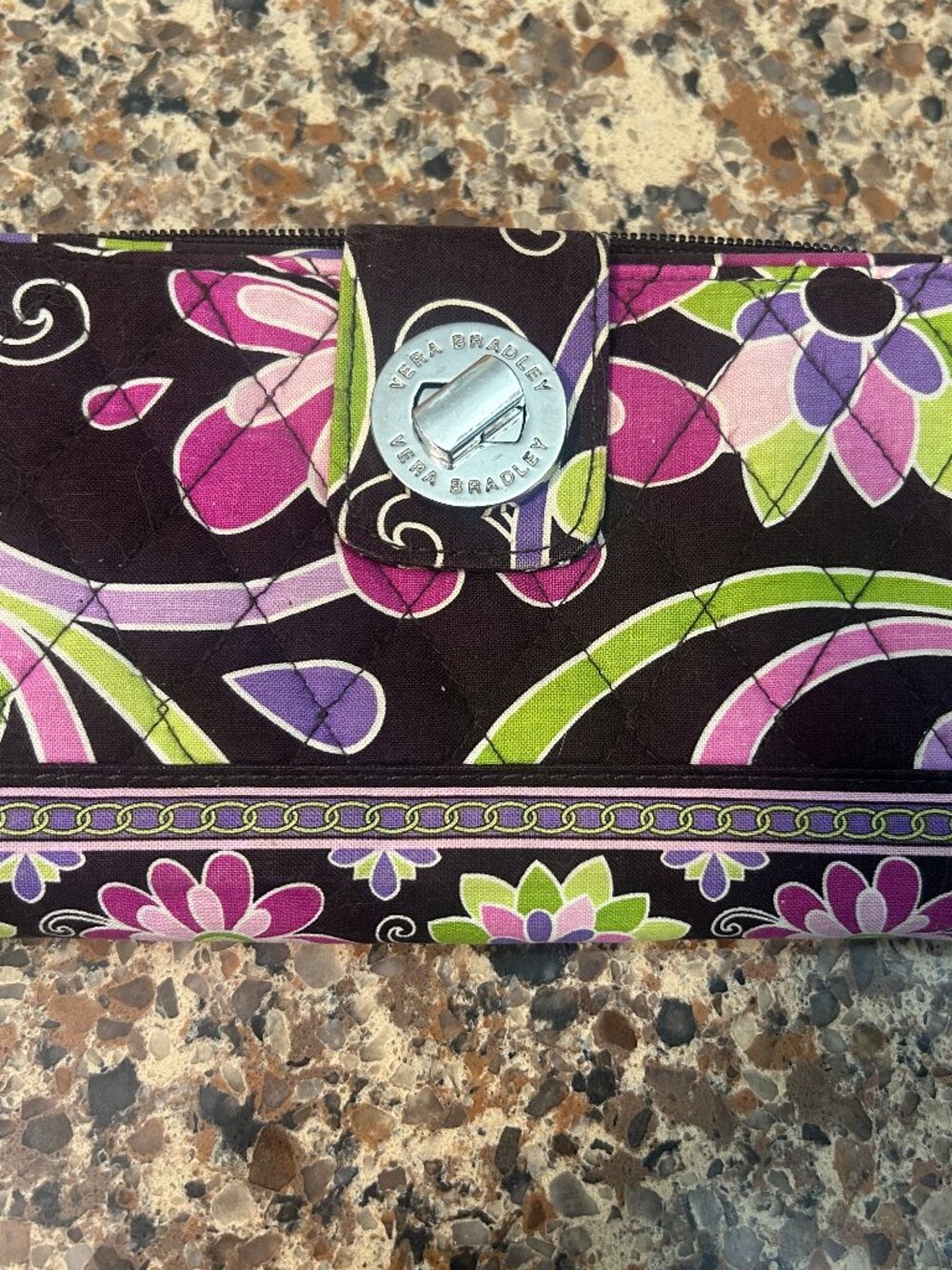 New Vera Bradley Purple Floral Wallet with Silver Toggle Closure